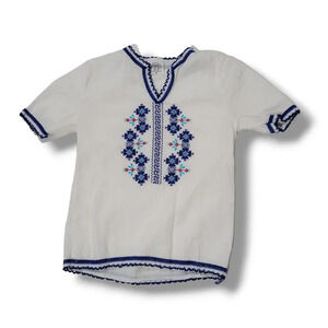 Papanikolaou toddler girls white blue embroidery boho short sleeve Blouse